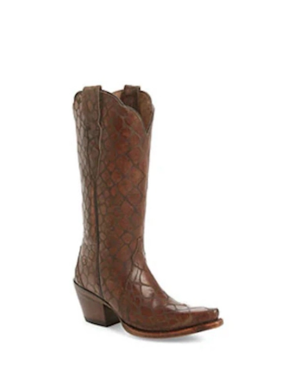 Ariat Brown Embossed Leather Western Heeled Boots